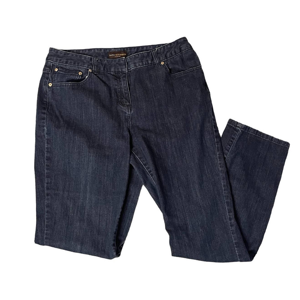 Dana Buchman Womens Straight Leg Jeans High‎ Waist Dark Wash Size 14
